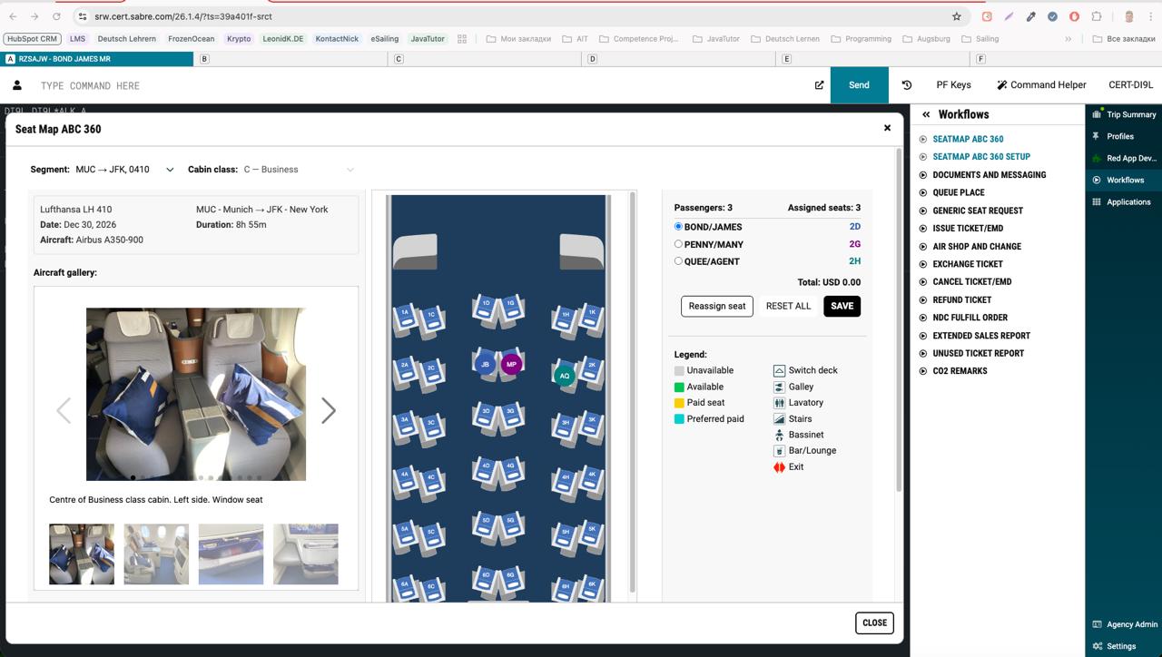 SeatMaps ABC 360 — seat map with media (Sabre Red App)